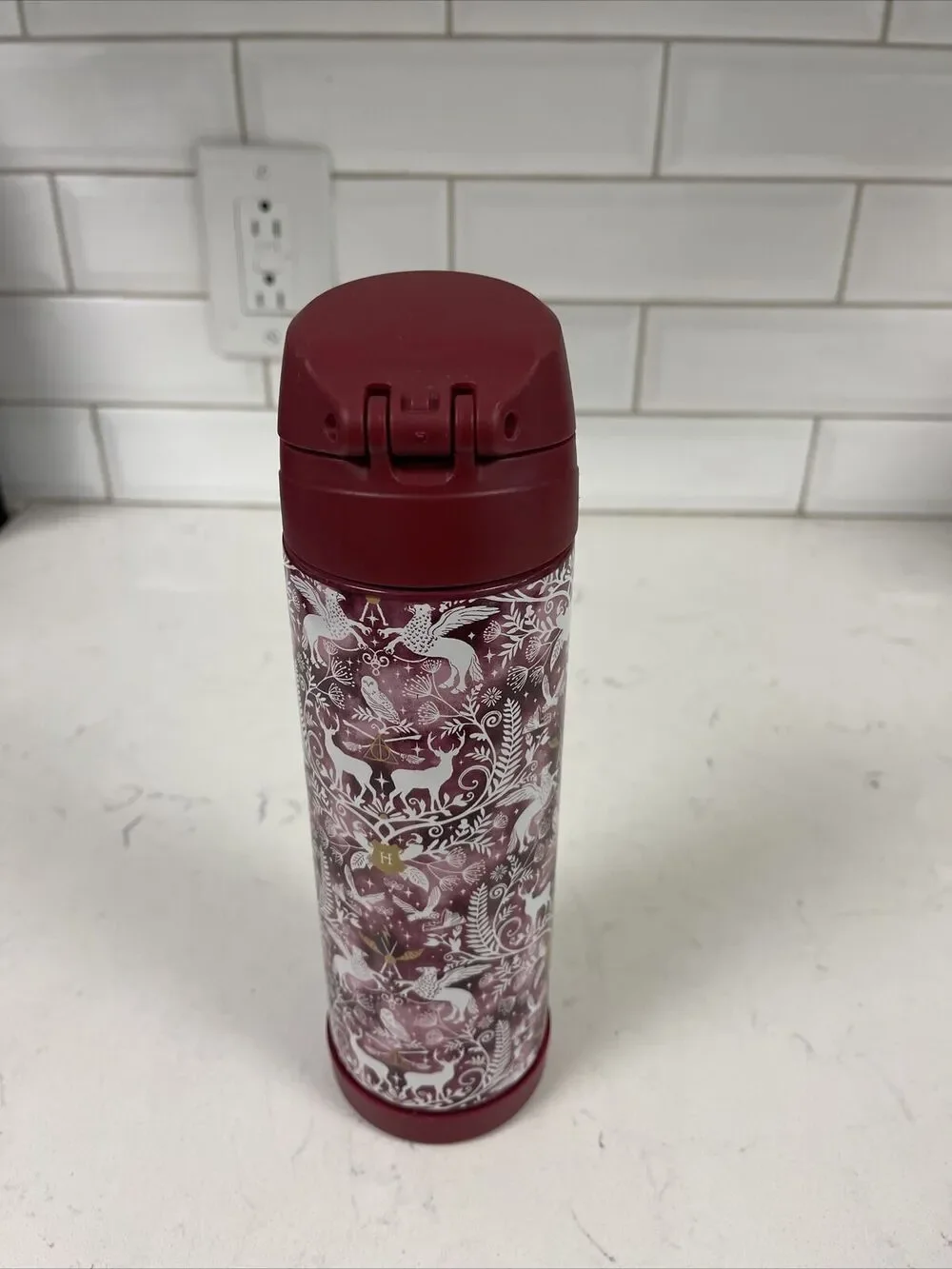 Harry Potter™ Magical Damask Water Bottle  - Burgundy PATRONUS Flip Top
